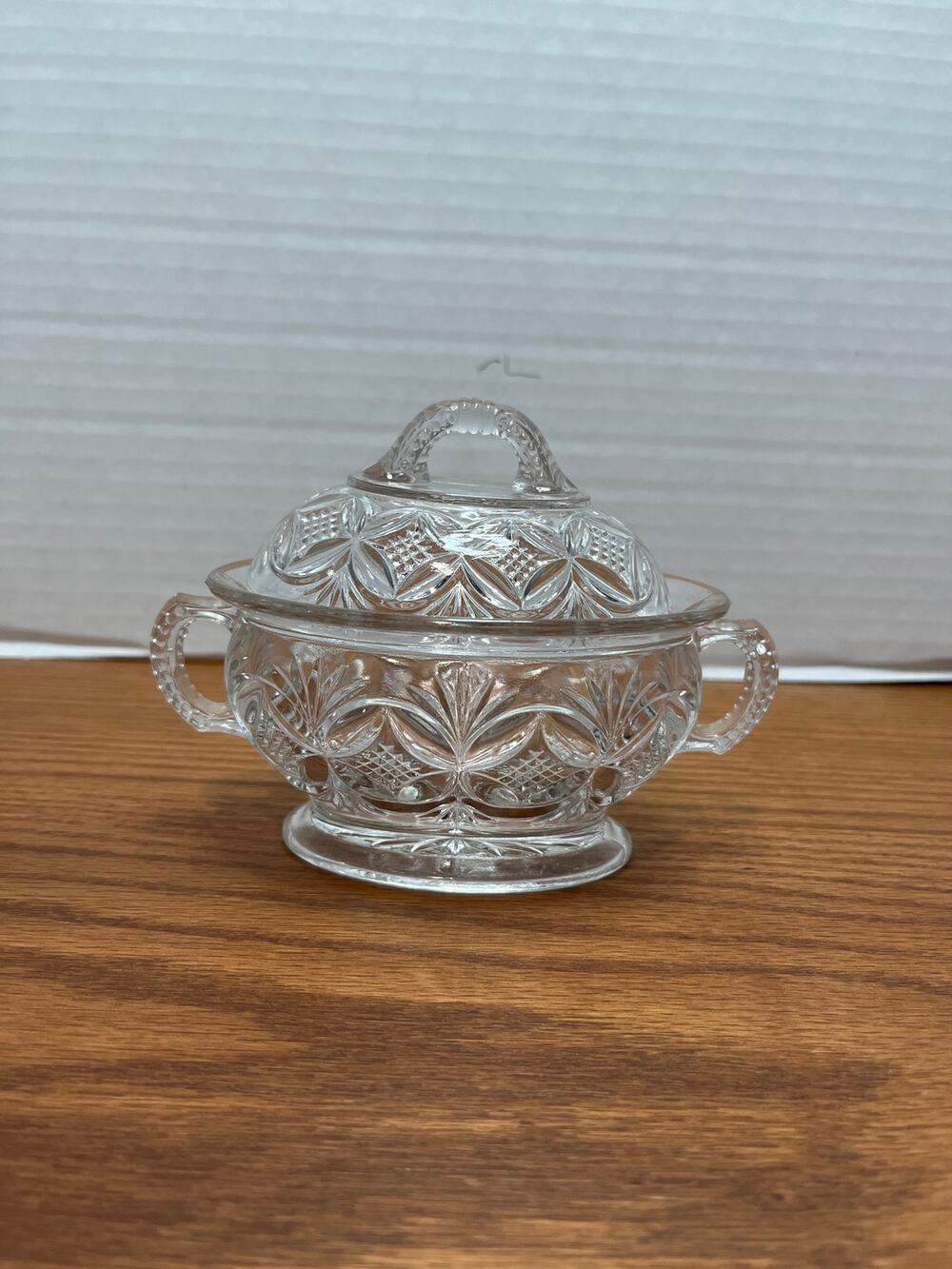 Anchor Hocking EAPC Star of David Covered Sugar Bowl Clear Glass Vintage
